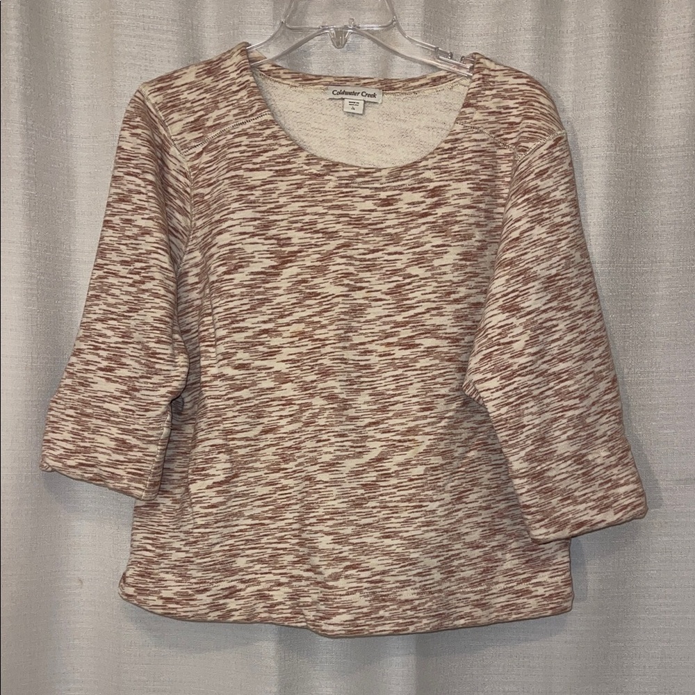 Coldwater Creek Women's 3/4 Length Sleeved Sweatshirt Marled- Brown/Rust